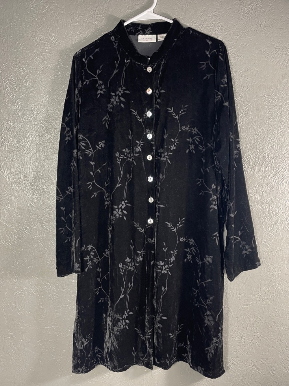 Jaclyn Smith Womens L Black Burnout Velvet Floral Long Tunic Duster Sheer Y2K